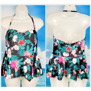 COASTAL BLUE Woman's FLORAL Tankini Top Bathing Swim Suit Bra Shelf size Lg